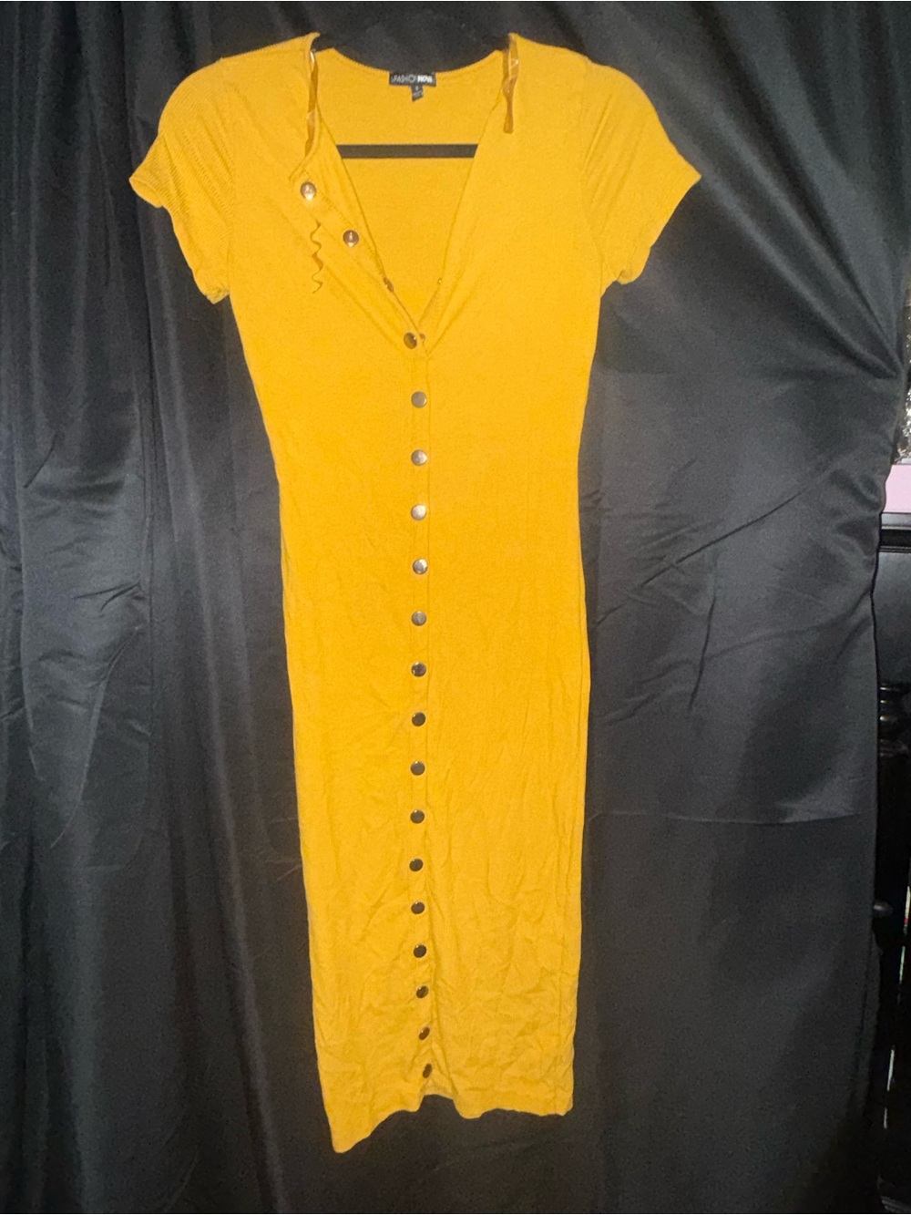 Fashion Nova Mustard Yellow Button-Front Midi Dress
